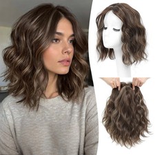 Ms Taj 11 Inch Short Wavy Hair Topper 6.5"x6.5" Base Dark Ash Brown with