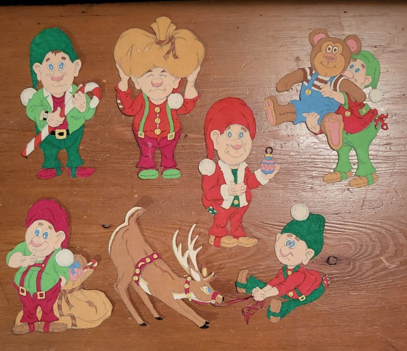 7PCS Vintage Christmas Cutout Home Decorations ~ Elf Elves Reindeer RARE