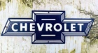 VINTAGE 17x6" CHEVROLET CHEVY DEALERSHIP LOGO GAS PORCELAIN GASOLINE OIL SIGN