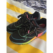 Skechers Uno Pop of Sunshine Black Rainbow Sneakers Womens 9.5