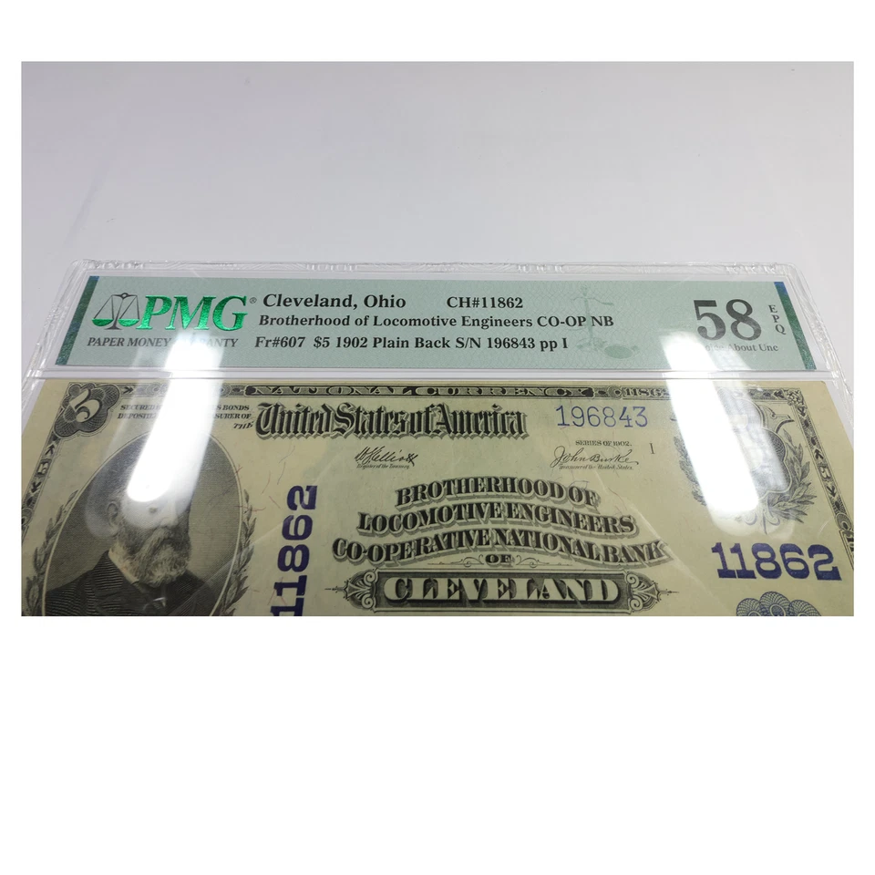 1902 PMG Choice AU58 EPQ Cleveland Brotherhood of Locomotive $5 Note #57881F - Image 2 of 4
