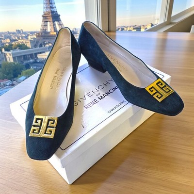  Vintage GIVENCHY par René Mancini Suede Logo Pumps   Made in Italy  ...