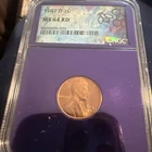 1947-D Lincoln Cent (Wheat Penny), NGC MS-64 RD, Purple Core Holder