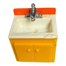 VINTAGE FISHER PRICE 1977 Yellow Orange DOLLHOUSE KITCHEN SINK