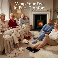 Ladies Womens Slippers Fluffy Furry Cross Over Open Toe Warm Winter Mules Slider