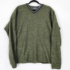 John Ashford Adventure Sweater Mens XL Green V Neck Wool Made in Japan Vintage