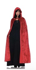 Women's Costume Cape - Full Length Velvet Hooded Cloak, Red, One Size