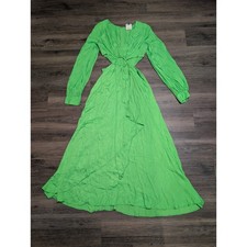 Farm Rio Bright Green Cut Out Ring Detail Long Sleeve Maxi Dress Size S READ