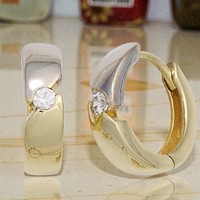 Creolen Rund 333 Gold Gelbgold Bicolor 2 Zirkonia Ohrringe Goldcreolen