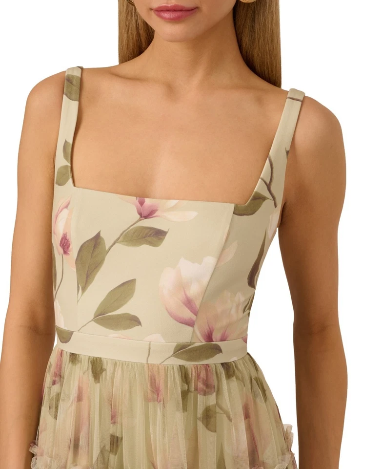 Vestido midi feminino Adrianna Papell estampado em camadas sem mangas - Multi - 18W - Imagem 3 de 4