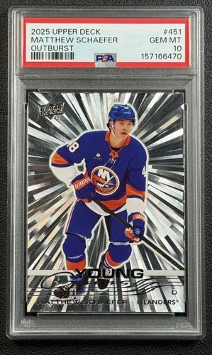 MATTHEW SCHAEFER PSA 10 2025-26 UPPER DECK S2 #451 YOUNG GUNS OUTBURST SILVER RC