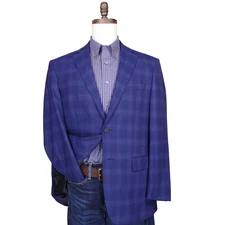 Jos A. Bank Traveler Sport Coat Blazer Mens 42R Tailored Blue Plaid Travel Tech