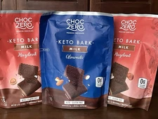 3 Bags CHOC ZERO Keto Bark - 1 Chocolate Almond & 2 Chocolate Hazelnut Keto & GF
