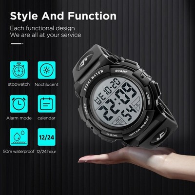Herren Digital Sportuhr Wasserdicht Elektronisch Leuchtende Uhren Armbanduhr