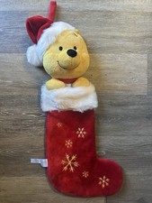 Disney Store Winnie Pooh Bear Plush Christmas Stocking Gold Snowflake Embroidery