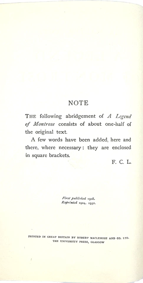 A LEGEND OF MONTROSE - Sir Walter Scott (Softcover, 1932) F. C. Luckhurst - Image 3 of 4