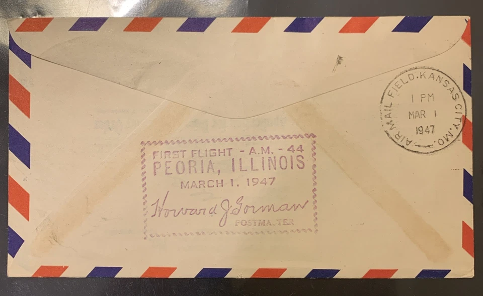 FIRST FLIGHT  TWA PEORIA ILL MAR 1,1947 44W1 - Image 2 of 2