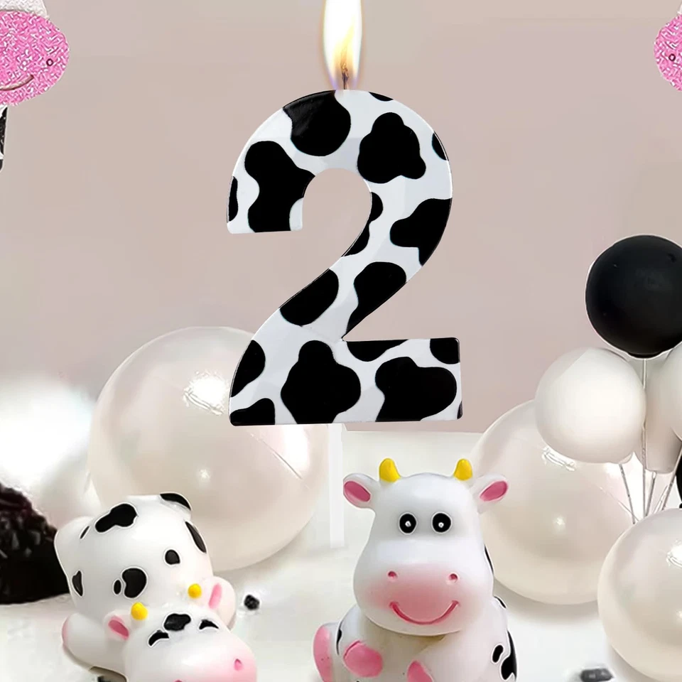 Vela de animales de granja número 2, adorno de pastel de vaca metálico 3D para fiesta de cumpleaños Foto 4 de 4