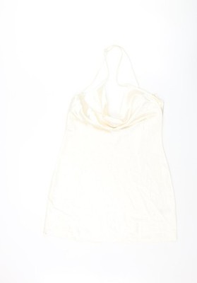 Divided by H&M Damen elfenbeinfarben Polyester-Schlupfkleid Größe 10 Wasserfallausschnitt Pullover