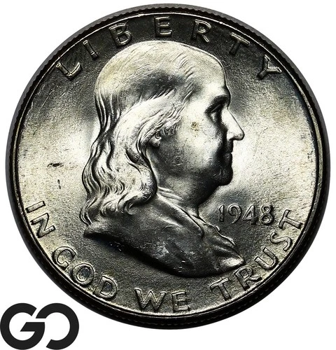 1948-D Franklin Half Dollar, Lustrous Gem BU++