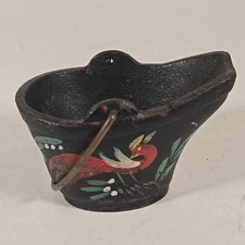 Vintage Miniature Cast Iron Coal Bucket Ash Scuttle Hand Painted Primitive Decor