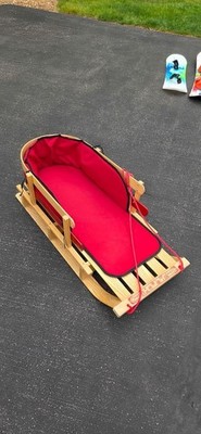 L.L. Bean Kids' Pull Sled and Cushion Set Large Size Wood Cushion High Quality!!