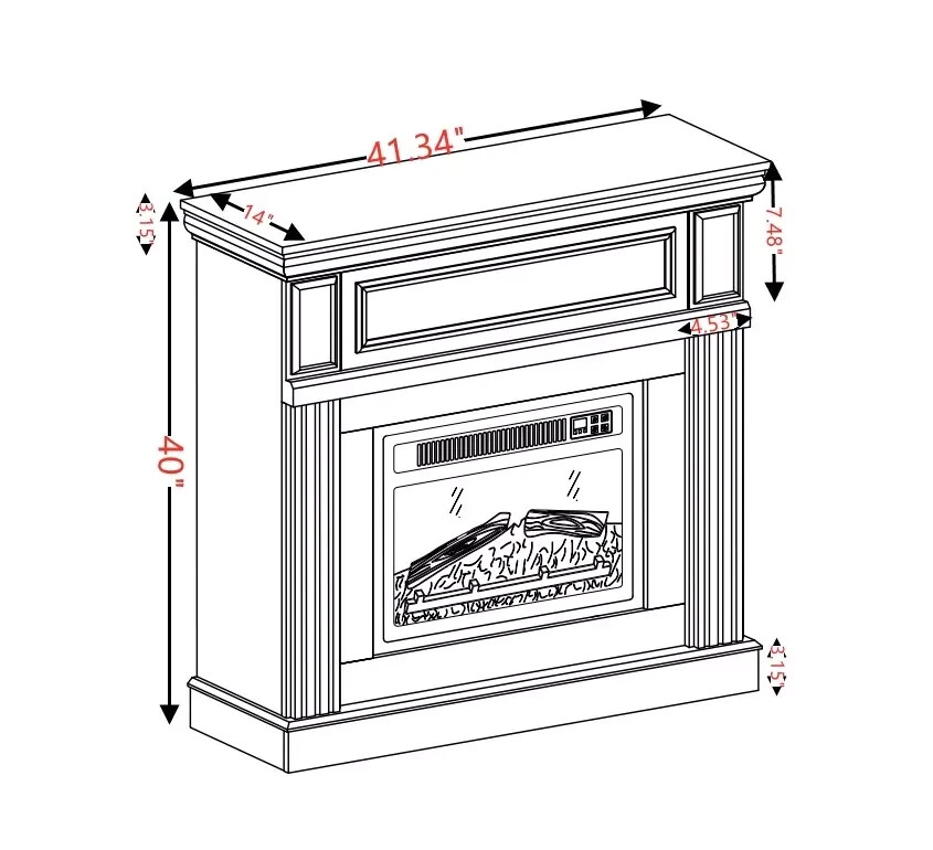 41.3"Electric Fireplace With Mantel Heater 23"Insert Freestanding