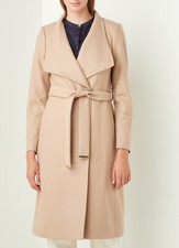 Ted Baker Rose Camel Tan Wool Cashmere High Neck Belted Wrap Long Dress Coat 0 6