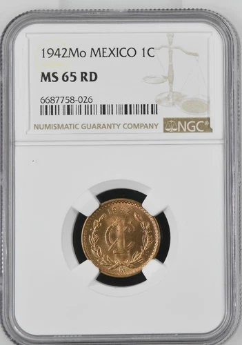 Mexico 1 Centavo 1942 Mo NGC MS 65 RD