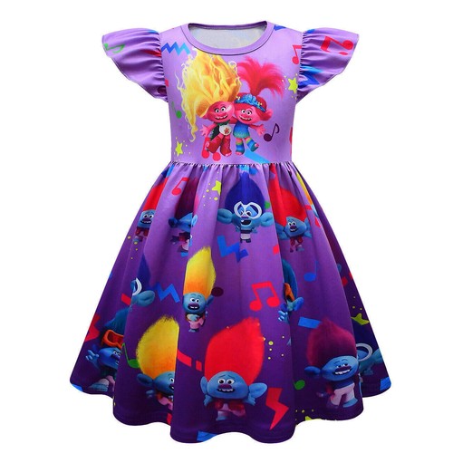 2024 Girls Trolls 3 Pleated Skirts Tutu Dress Birthday Party Wedding Fancy Dress - Picture 9 of 15