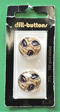 2 Dill-Buttons of America #774 24K Gold Plated Size 3/4" (20mm) Blue Insets New