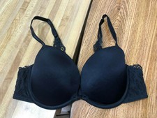 Auden Size 32C Black Plunge Coverage Lightly Lined T Shirt Bra Lace Panels