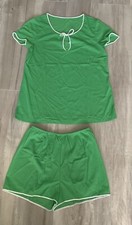 Vtg Sears Women sz M 36 Pajamas 2 pc Top/Shorts Green Sheer Nylon EUC 60s 70s