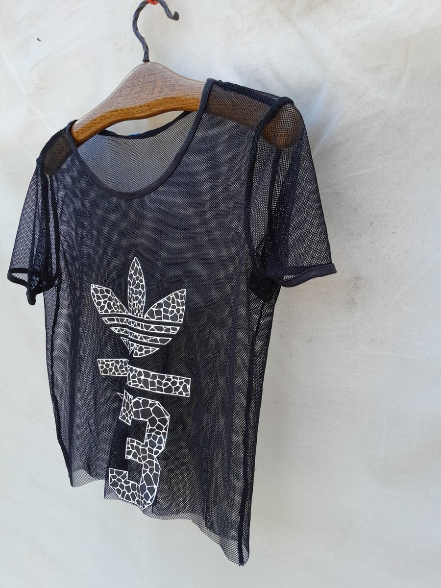 Adidas Originals Mesh Top Women's Medium Black Waist Cutoff