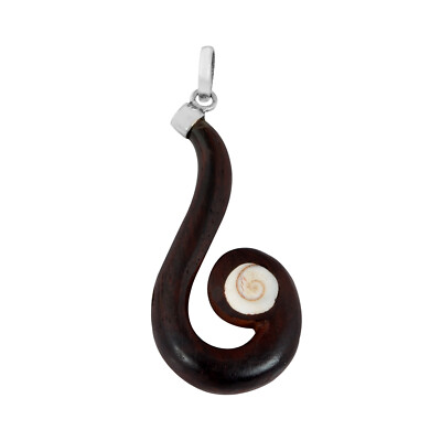  Artisan Crafted Sterling Silver and Spiral Wood Pendant with Shivas Eye Stone