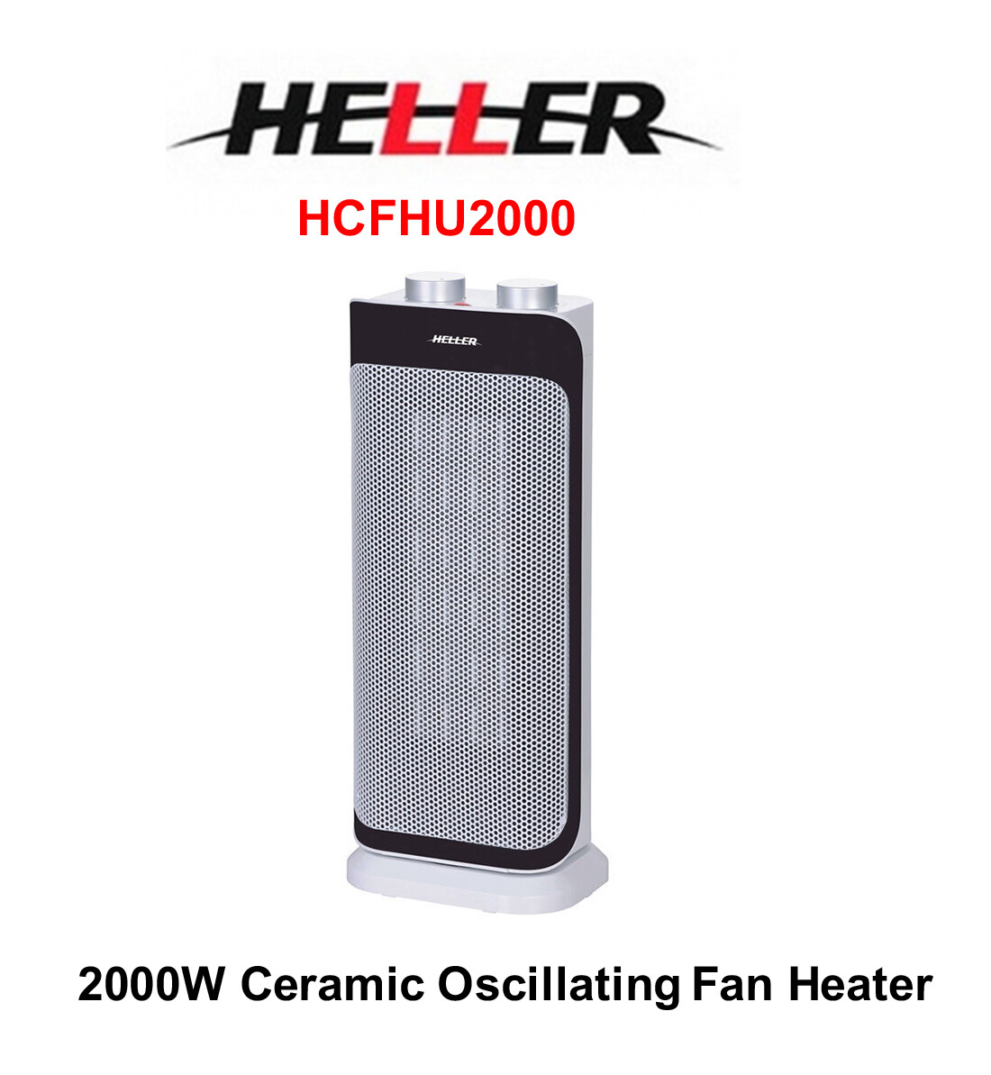 Heller 2000W Portable Ceramic Oscillating Fan Heater+2 Settings