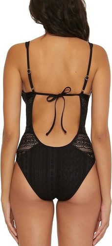 NEW! Becca Women's Color Play Crochet Plunge-Neck One-Piece Swimsuit, Black L - Picture 2 of 3