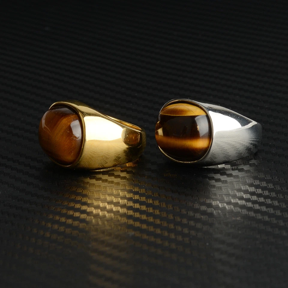 Anillo de boda vintage de piedra de café de acero inoxidable placa de oro piedras preciosas anillo de motociclista Foto 3 de 4