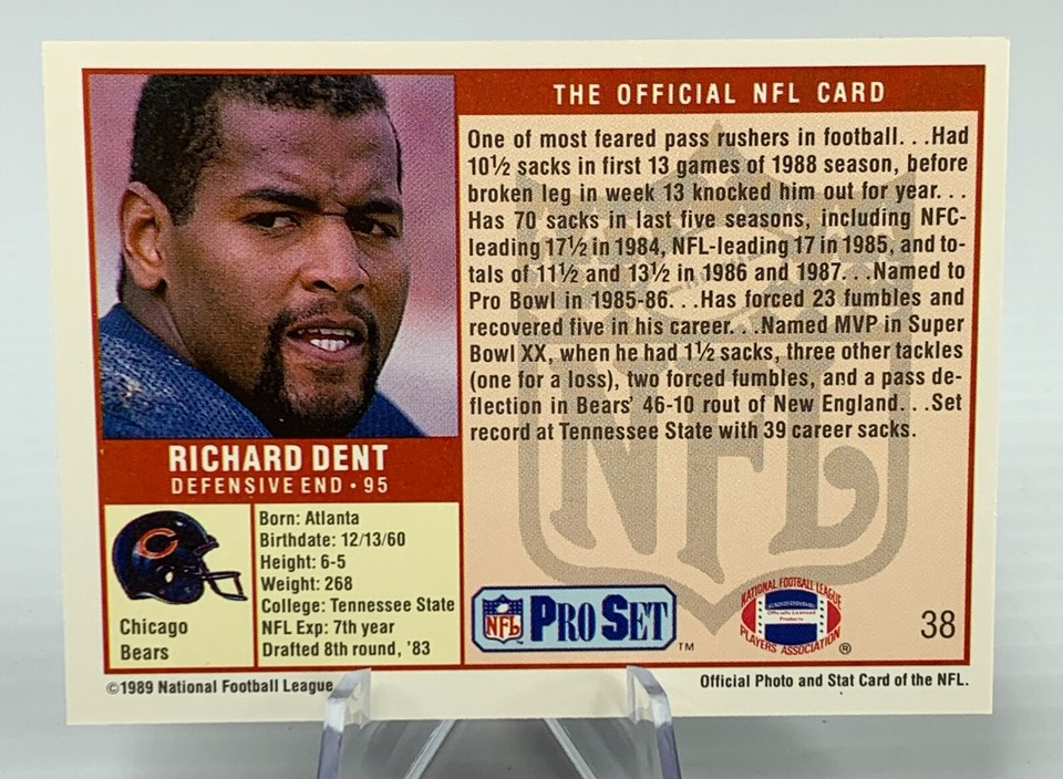 1989 NFL Pro Set Richard Dent Card 38 Chicago Bears Football