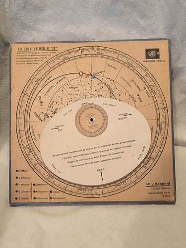 Ancienne Carte Du Ciel Planétaire SP De Paul Madorni Objet Vintage Collection - Foto 3 di 13