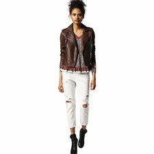 Diesel L Revi Womens Genuine Leather Biker Jacket Size S Zipped Slim Fit Coat