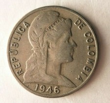 1946 COLOMBIA 5 CENTAVOS - Scarce Type - FREE SHIPPING - Colombia Bin A