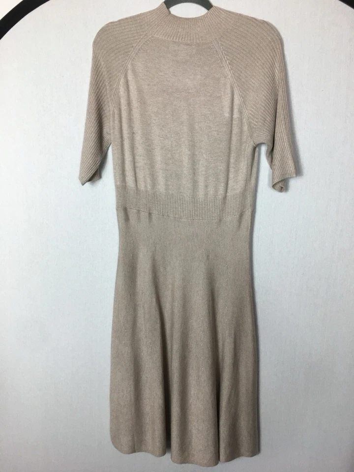 Magaschoni Jumper Sweater Dress Beige Knit Short Sleeve Fit & Flare Large — 第 2/4 张图片