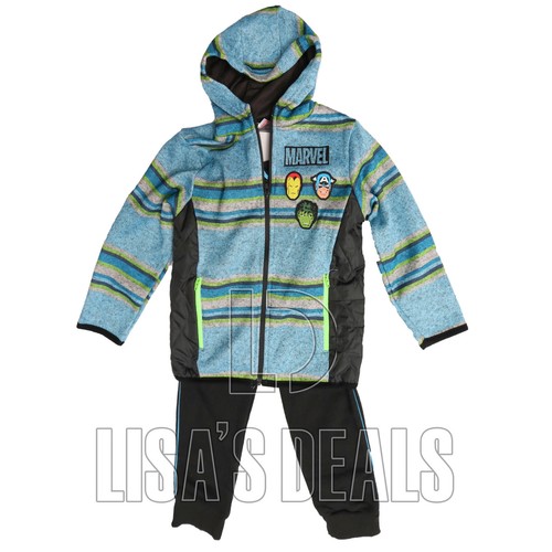 New Boys MARVEL COMICS 3 Piece Set Jacket Tee Joggers Blue Black Size 5 - Picture 2 of 2