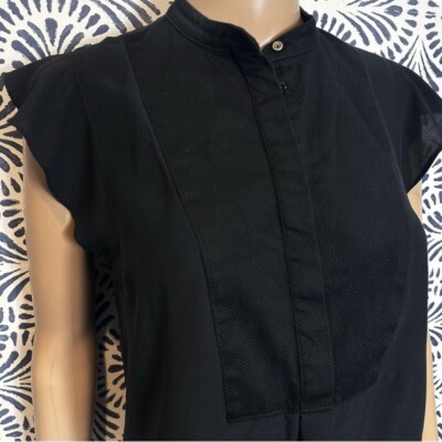 Madewell Blouse Womens Size 0 Black Silk Flutter Sleeve Half Button 