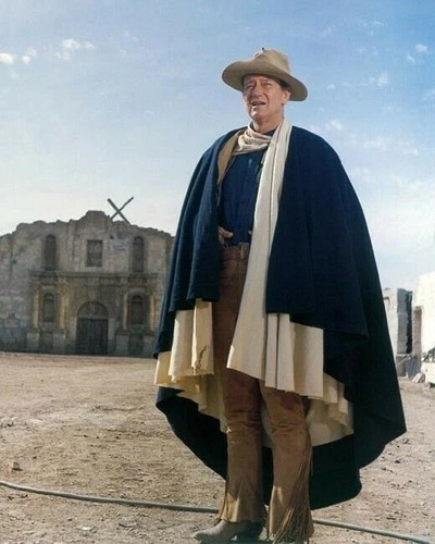 John Wayne Full Length Wearing Texian Cape In Front Of The Alamo photo 4x6