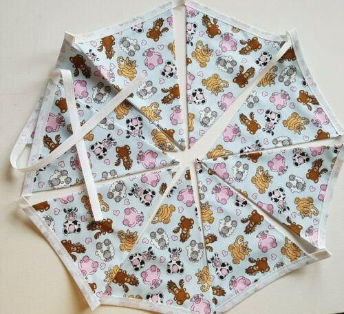 Gorgeous Farm Animals Fabric Handmade Bunting Garland Fabric Backed Nursery Baby - Picture 1 of 8
