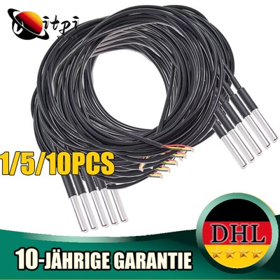 1/5/10PCS DS18B20 1M Kabel Edelstahl Temperatursensor Temperaturfühler 3.0V-5.5V
