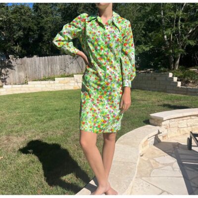 Vintage NPC Green Floral 1960/70s Dress Mod Hippie Boho Psychedellc | eBay