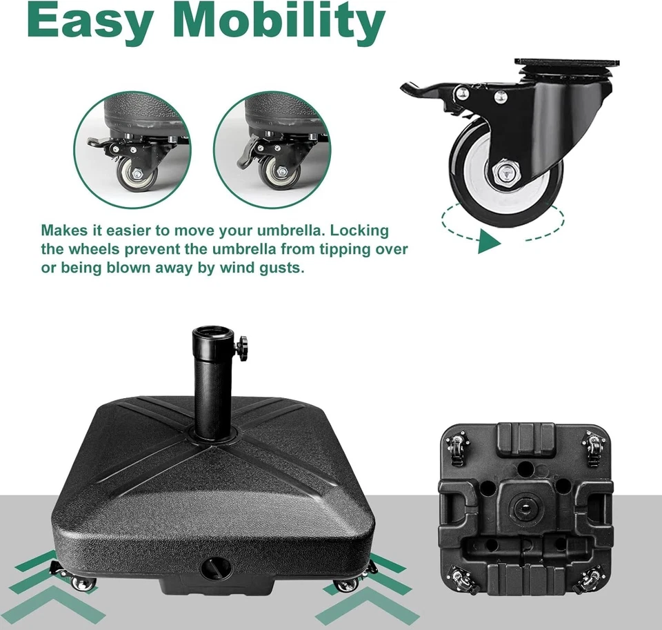 Base paraguas de patio resistente con ruedas soporte cuadrado de mercado 125 lb de capacidad Foto 4 de 4